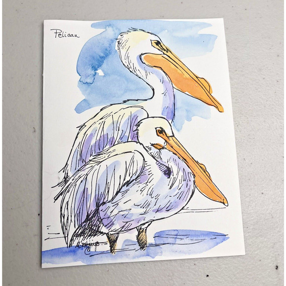 Hand painted Greeting Cards Shore Birds Cards Ink & Watercolor Signed 9 Blank - Picture 2 of 16